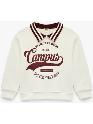 Koton Baskı Detaylı Oversize Uzun Kollu Polo Yaka Sweatshirt