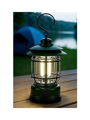 Kazan Hobi LED Şarjlı Kamp Lambası Işık Dimmer Ayarlı Askılı Portatif Işıldak El Feneri Gece Lamba PR20 (Yeşil)