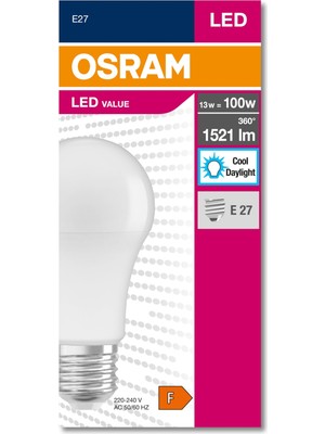 Kazan Hobi Osram 4052899971042 LED Cla 100 13 W 1521 Lümen 6500 Kelvin Beyaz Işık E27 Duy Ampul, 12X6X6 cm