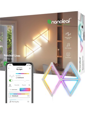 Kazan Hobi Nanoleaf Lines 60 Derece Başlangıç ​​seti, 9 Adet Akıllı Rgbw LED Işık Çubuğu – Modüler Wi-Fi Iç Mekan Duvar Aydınlatması (16 Milyon Renk), Alexa, Google ve Apple ile Uyumlu