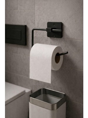 Kazan Hobi Sas Haus Kare Yapışkanlı Açık Tuvalet Kağıtlığı Wc Kağıtlık Tutucu Siyah KS-001