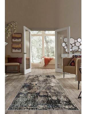 Kazan Hobi Pelangi Kahverengi Çiçek Işlemeli Motif Yıkanabilir Kaymaz Taban Leke Tutmaz Modern Salon Halısı ve Yolluk, Antrasit-Kahve 100 x 150, 74571104100150728