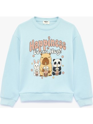 Koton Uzun Kollu Bisiklet Yaka Şardonlu Baskılı Sweatshirt