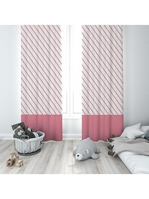 Kazan Hobi Pelangi Pembe Çizgi Geçişli Desenli Dijital Baskı Yıkanabilir Bebek Çocuk Odası Fon Perdesi, Beyaz-Pembe 70 x 270