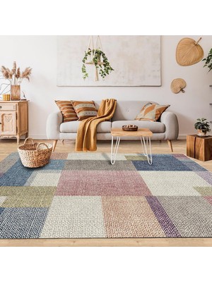 Kazan Hobi Latte Dizayn Anika Desenli Kadife Pamuk Tabanlı Yıkanabilen Kaydırmaz Antibakteriyel Salon Halısı (200X250)
