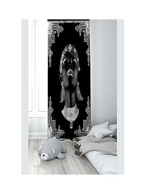Kazan Hobi Pelangi Siyahi Kadın Desenli Dijital Baskı Yıkanabilir Bebek Çocuk Odası Fon Perdesi, Siyah 140 x 270