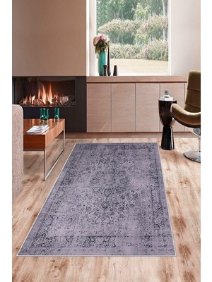 Kazan Hobi Pelangi Gri Vintage Desenli Yıkanabilir Kaymaz Taban Leke Tutmaz Modern Salon Halısı ve Yolluk, Lila 180 x 280, 1358327180280728