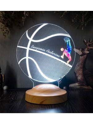 Kazan Hobi Basketbol Severlere Hediye, Isimli Basketbolcu Hediyesi 3D LED Lamba, Basketbol Hocasına Hediye, Basketbol Topu Lamba