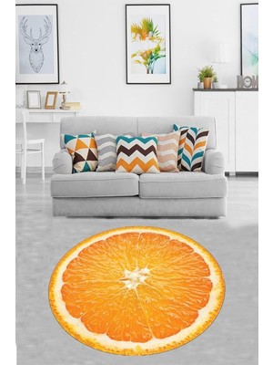 Kazan Hobi Pelangi Turuncu Portakal Desenli Meyveli Dijital Baskı Yıkanabilir Kaymaz Taban Yuvarlak Salon Halısı, Turuncu 60 x 60, 999800806006005
