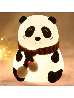 Kazan Hobi Sevimli Panda Gece Lambası Silikon LED Işık Çocuk Odası Dekoru Hediye (Gözü Açık)
