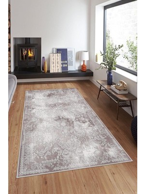 Kazan Hobi Pelangi Lila Zemin Osmanlı Motifler Yıkanabilir Kaymaz Taban Leke Tutmaz Modern Salon Halısı ve Yolluk, Bej-Beyaz 100 x 150, 7457107510015005