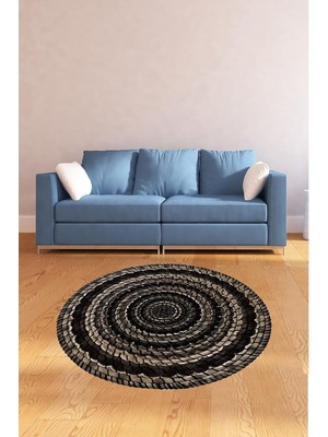 Kazan Hobi Pelangi Jüt Hasır Kilim Görünümlü Dijital Baskılı Kaymaz Taban Yıkanabilir Modern Salon Halısı ve Yolluk, Siyah 100 x 100, 9992410010005