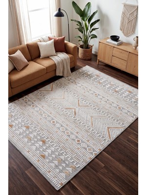 Koza Halı Sand Gri Sarı Kolay Temizlenebilir Teras Bahçe Oturma Yatak Odası Koridor Makine Halısı 65550A, 50 x 80