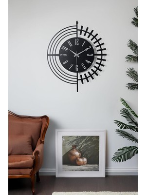 Kazan Hobi Muyika Duvar Saati 50CM Sessiz Mekanizma Siyah Metal Kasa Modern Tasarım - Dubai 50 Siyah Mds-50 MYK2078-3
