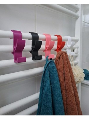 Kazan Hobi Mirai Banyo Havlu Radyatörü Klipsi 5'li Çok Renkli Set, Merdiven Tipi Havlu Isıtıcıya Takılan Kanca, Havlu Bornoz Askısı, Mat Plastik, Delmesiz