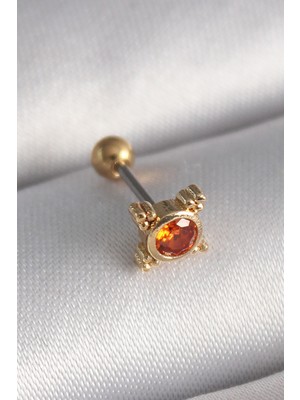 DMR Elegance 316L Çelik Gold Renk Turuncu Zirkon Taşlı Tragus Piercing