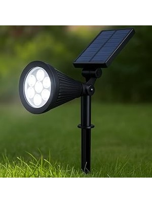 Kazan Hobi 7W Solar LED Bahçe Armatürü 6400K Beyaz Işık – Güneş Enerjili Kazıklı & Duvar Montajlı Çim Aydınlatma Lambası – 7 Led, IP65, 90 Lümen, 140X270X95 mm