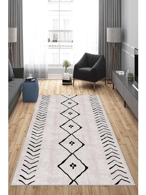 Kazan Hobi Pelangi Gri Geometrik Desen Yıkanabilir Kaymaz Taban Leke Tutmaz Modern Salon Halısı ve Yolluk, Gri-Siyah 80 x 500, 13581758050005