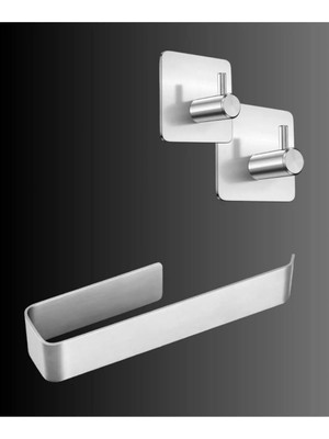 Kazan Hobi Deltahome Paslanmaz Çelik Yapışkanlı Havluluk 27CM - 2 Adet Banyo Askısı Havlulu Askısı Set Inox