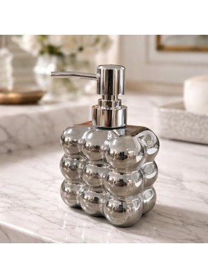 Kazan Hobi Bubble Cam Sıvı Sabunluk, 300 ml - Beyaz, 9,5X6,5X15 cm (Metalik Gri)