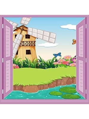 Kazan Hobi Çocuk Odası Bebek Odası Pencere Poster Duvar Kağıdı Değirmen