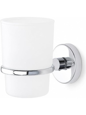 Kazan Hobi Alper Banyo Iris Krom Kaplama Diş Fırçalık, Bardaklı Diş Fırçası Tutucu, Yapışkanlı ve Vidalı Montajlı, 35 mm Oval Bantlı