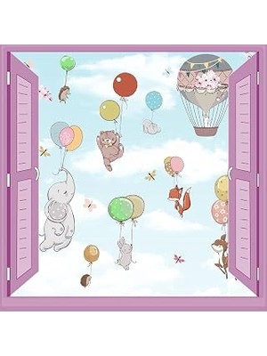 Kazan Hobi Çocuk Odası Bebek Odası Pencere Poster Duvar Kağıdı Balonlar