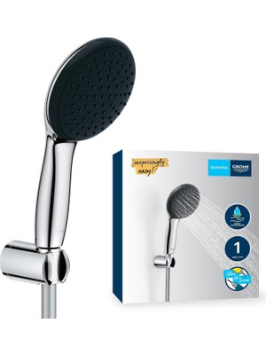 Kazan Hobi Grohe Vitalio Start 110 El Duşu Seti, 110MM Yuvarlak 1 Akışlı (Yağmur) El Duşu, Duş Başlığı Tutucu, 1750MM Duş Hortumu, Krom, 27944001