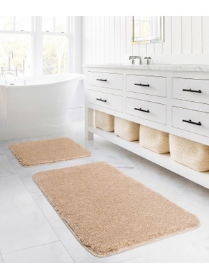 Kazan Hobi Segura Peluş Bej Kaydırmaz Taban 2'li Banyo Paspası 60 x 100-50 x 60, Bej