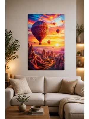 Mythog Kapadokya Balon Manzaralı Baskılı Cam Tablo – Canlı Uv Baskı Duvar Dekoru