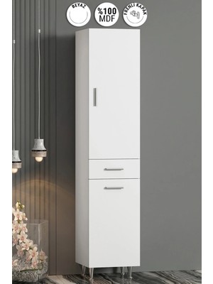 Özceden Boy 40*195 cm Beyaz Mdf Sepetsiz Banyo Boy Dolabı