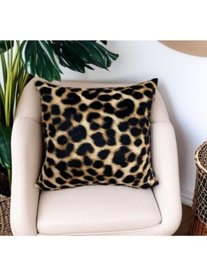 Kazan Hobi Asdiva Leopar Desen Çift Taraflı Dijital Baskılı Dekoratif Kırlent Kılıfı