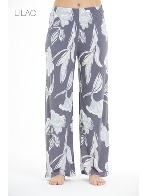 Lilac Konforlu Çiçek Desenli %100 Viscon Pantolon