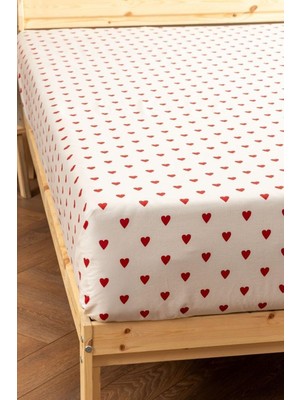 Kazan Hobi Soley Hearts Çift Kişilik Düz Çarşaf, 240X260, Kırmızı