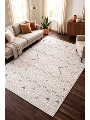 Koza Halı Sand Krem Gri Kolay Temizlenebilir Teras Bahçe Oturma Yatak Odası Koridor Makine Halısı 65550A, 100 x 300