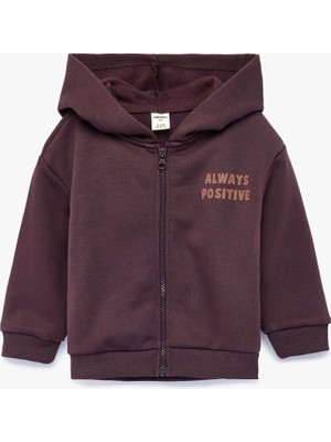 Koton Baskılı Uzun Kollu Şardonlu Fermuarlı Kapşonlu Sweatshirt