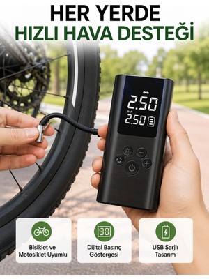 Astraltech LED Işıklı Dijital Hava Pompası Araba Bisiklet Uyumlu