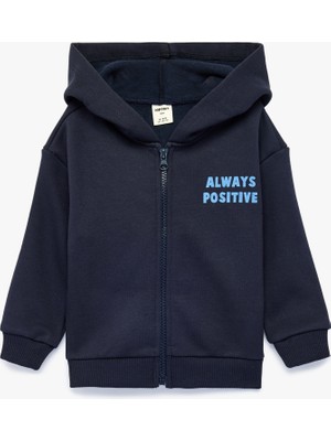 Koton Baskılı Uzun Kollu Şardonlu Fermuarlı Kapşonlu Sweatshirt