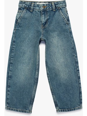 Koton Bol Kesim Cep Detaylı Pamuklu Loose Straight Fit Denim Pantolon