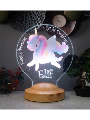 Kazan Hobi Unicorn Renkli Tek Boynuzlu At Isimli Kız Çocuk Odası Hediyesi LED Lamba, Unicorn Doğum Günü Parti Hediyesi