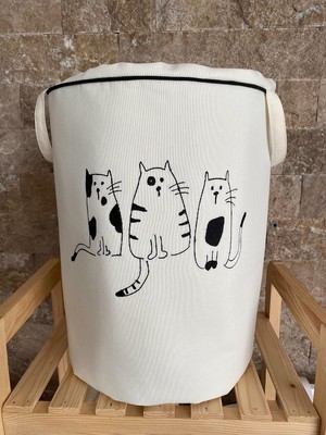 Kazan Hobi Home Baby Kedi Nakışlı Bez Oyuncak & Kirli Sepeti