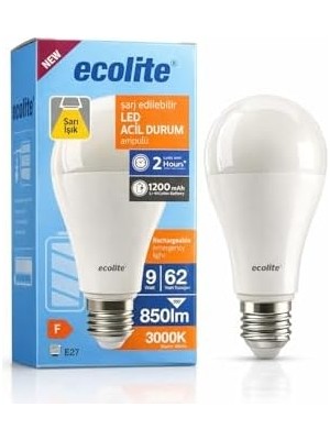 Şarjlı LED Acil Durum Ampulü 9W E27 (Sarı)
