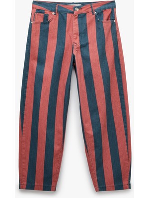 Koton Normal Bel Regular Fit Pamuklu Düz Paça Çizgili Denim Pantolon - Tapered Jeans