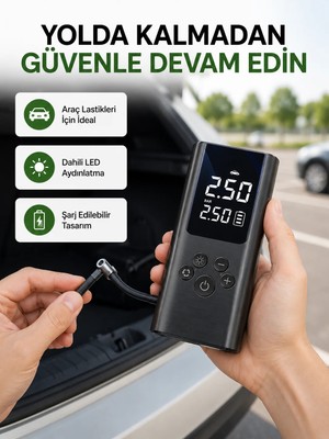 Astraltech USB Şarjlı Taşınabilir Hava Kompresörü Dijital Ekranlı