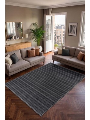 Koza Halı Stripe Antrasit  Kaymaz Taban Tozumaz Halı Kilim Yolluk  Salon Oturma Odası Koridor Halısı  33010A, 60 x 100