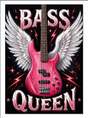 Artmeg Kanatlı Pembe Bass Gitar Queen Dekoratif Kanvas - Mdf Ahşap Tablo