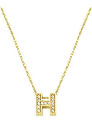 Taşlı H Harfi Minimal Kolye KLY2001