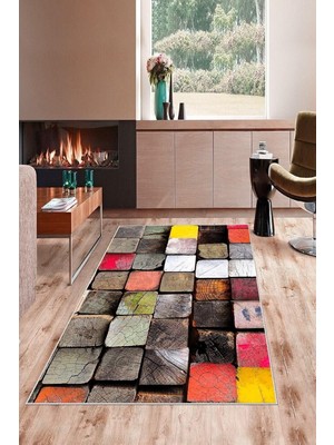 Kazan Hobi Pelangi Çok Renkli Taş Desenli Patchwork Yıkanabilir Kaymaz Taban Leke Tutmaz Modern Salon Halısı ve Yolluk, Çok Renkli 80 x 200, 7457129480200728