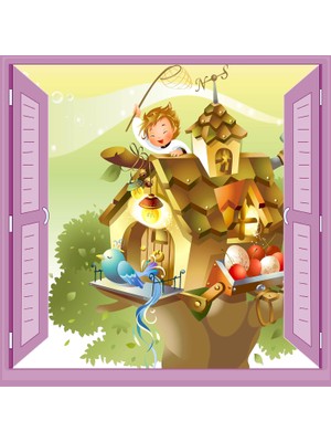 Kazan Hobi Çocuk Odası Bebek Odası Pencere Poster Duvar Kağıdı Kuş Evi