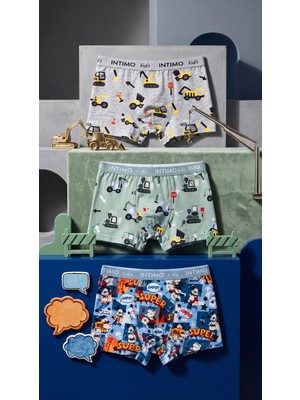 Uslular Erkek Çocuk Boxer %100 Pamuklu Desenli 3’lü Paket – Nefes Alan Yumuşak Kumaş